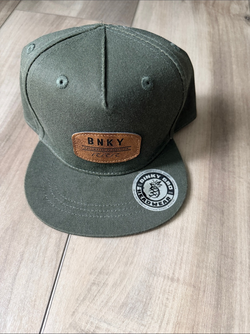 BNKY Olive Green Kids Snapback Hat with Leather Patch